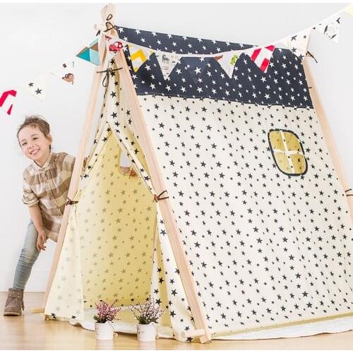 Childrens large toy house tent cotton cloth tents, children tents wooden structure tents easy unpick and wash wood teepee