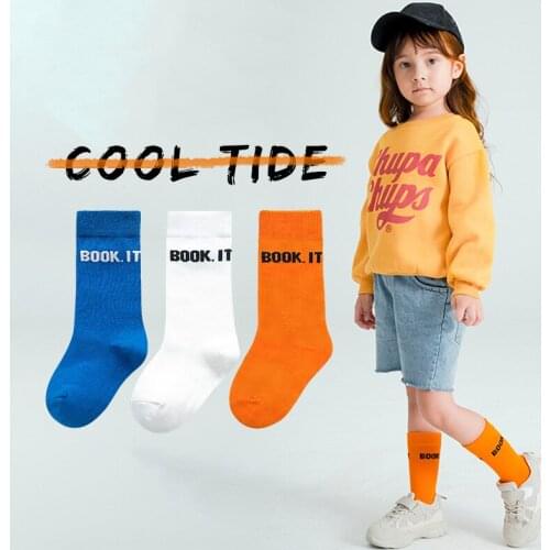 3 Pair/lot Kids Socks Mid Screw Girls Boys Cotton Socks Solid Color Fashion Letter Pattern for Spring and Autumn Student Socks