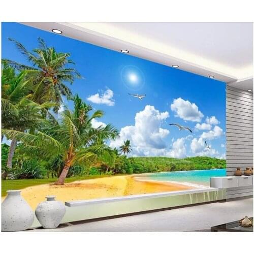 3d photo wallpaper on a wall custom mural Coconut tree landscape with sea view home decor living room wallpaper for walls 3 d