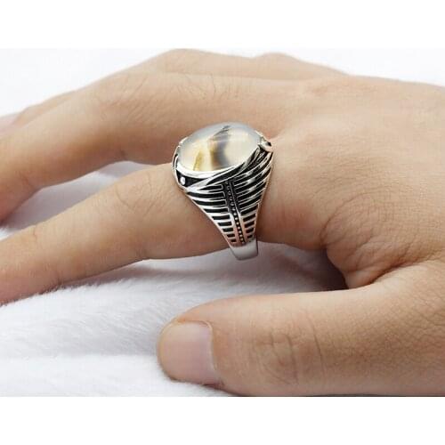 925 Sterling Silver Onyx Ring for Men Women with Big Natural Agate Stone Vintage Design Thai Silver for Male Turkish Jewelry