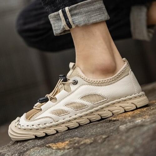 Mens casual shoes fashion summer sneakers leather fashion outdoor handmade summer light breathable mesh shoes men sandals