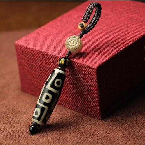 Personality Hidden Nine-eye Keychain Dzi Bead with Pendant Creative Handmade Retro Key Ring Fashion Gift Jewelry Ornaments