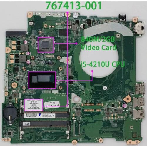 767413-501 767413-001 w 840M/2GB i5-4210U CPU DAY11AMB6E0 for HP Pavilion 17-f115ng 17T-F000 Notebook PC Motherboard Tested