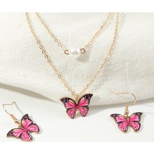 Cute Sea Snail Shell Butterfly Pendant Jewelry Set For Women Necklace Drop Earrings Set Best Friends Girls Gift