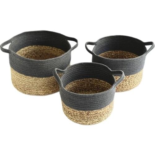 Set Of 3 Natural Cotton Rope Storage Basket,Round Storage Organiser with Handle for Home Decor,Closet,Toys