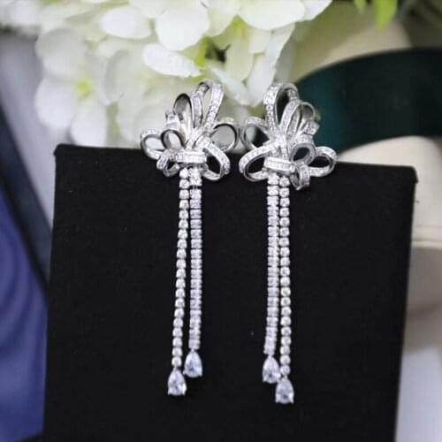New fashion brand sweet beauty sex bow stud earrings luxury long tassels engagement wedding anniversary jewelry gifts birthday