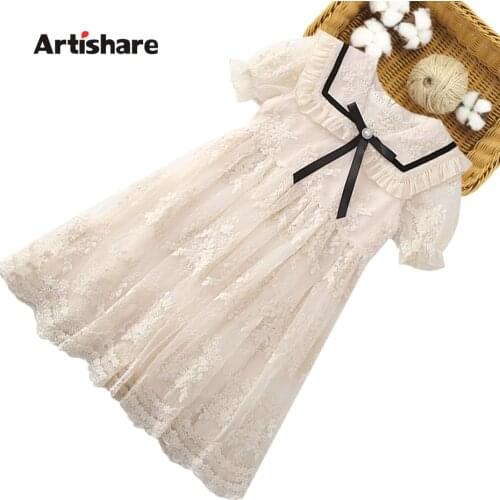 Dress For Girls Big Bow Dresses For Girl Lace Floral Children Dresses Summer Girl Costume 6 8 10 12 14