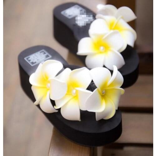 New summer Big pearl egg flower sewing beach shoes wedges platform durable flip flops Free shipping