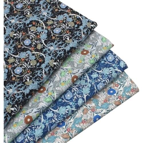 40S Poplin 100% Cotton Fabrics Retro BLACK LIGHT GRAY BEIGE BLUE Brown Flower For Summer Dress Shirt Blouse Quilt Craft Tissue