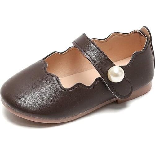 Child Artificial Pearl Buckle Flower Shoe Mouth Leather Shoes Toddler Girls Soft Surface Shallow Mouth Soft Flats 1-6 Years Old