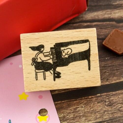 Retro Coffee Shop Piano Stamp DIY Wooden Rubber Stamps for Scrapbooking Stationery Scrapbooking Standard Stamp Craft Supplies