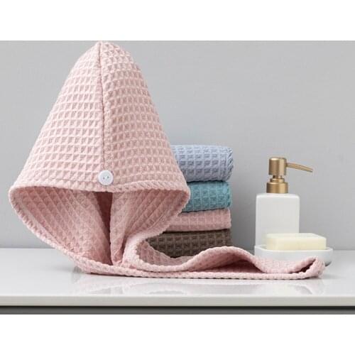 Bathroom Shower Cap Waffle Fabric Hair Quick Drying Dryer Towel Bath Wrap Cap Quick Hat Turban Dry Shower Cap Hair Bonnet