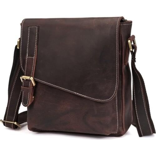 Mens Shoulder Bag Crazy Horse Leather Handbag for Man Business Briefcase Large Male Cross body Bags Male Messenger Bag for