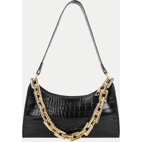 French Style Baguette Shoulder Bags for Women Simple PU Leather Armpit Purse Small Chains Handbag Underarm Bag