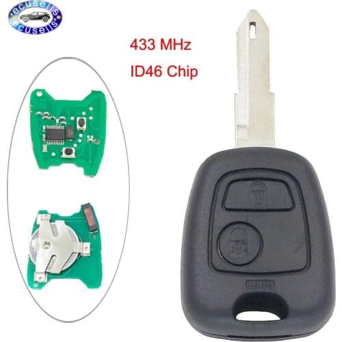 Transponder Remote Key Fob 2 Button 433MHz With Chip ID46 +Uncut Blade for Peugeot 206