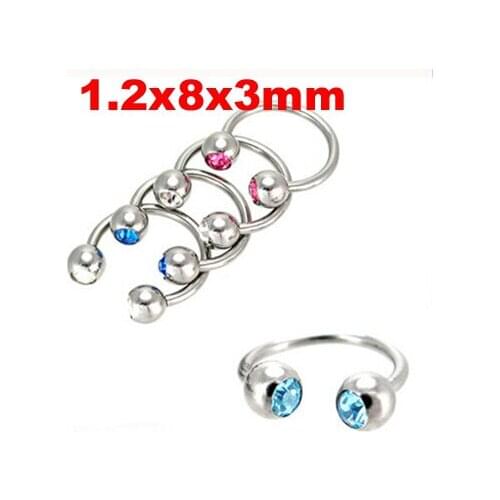 2pcs 1.2x8x3mm Free shipping Wholesale U C shaped Nose Ring Crystal Gem Eyebrow Rings Jewelry Body Piercing Jewelry