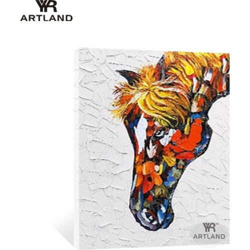 YYR-ARTLAND 100% Hand painted canvas oil paintings of horse color head picture on the wall decoration for living room Entrance