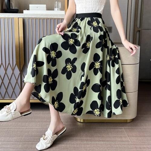 Womens Skirt Vintage Clothes Long Skirts White Harajuku Summer High Waist Streetwear 2021 Fashion flowy Spring Elastic Chiffon