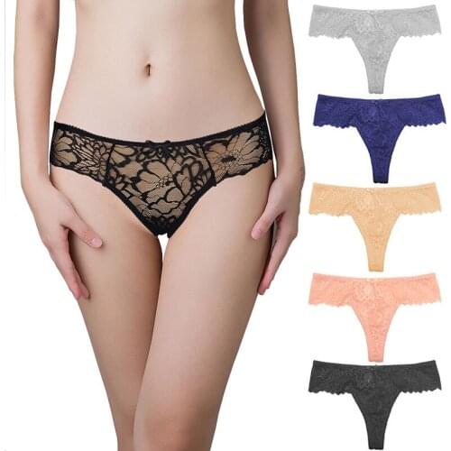 Women Lace Panties Thongs Lace Embroidery G-String Underwear Ladies Sexy Lingerie Bowknot Comfortable Transparent Romantic