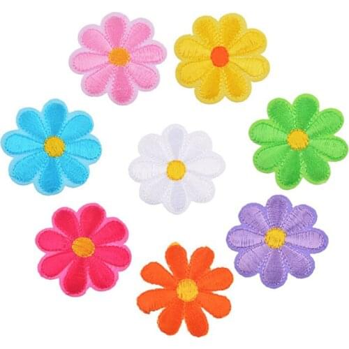 10PCs Embroidered Flower Appliques Patches Iron On Decorative Patch For Clothing Sewing Accessories 3.7cm