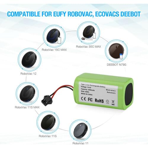 18650 14.4V 2600mAh Replacement Battery for Deebot N79S, N79, DN622, Robovac 11, 11S, 11S Max, Conga Excellent 990, IKOHS S15