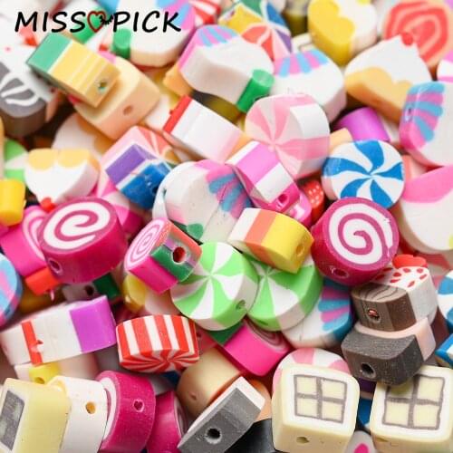 30/50/100pcs 10mm Ice Cream Cake Candy Beads Polymer Clay Spacer Beads For Jewelry Making DIY Handmade Charm Bracelet Necklace