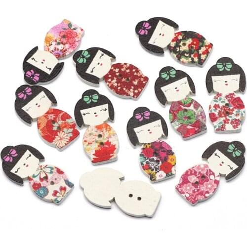 50Pcs Girl Wooden Buttons 2Hole Clothes Buttons For Crafts Scrapbooking Sewing Clothing Decoration DIY Kid Apparel Accessories