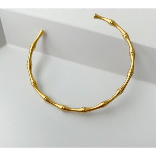 Perisbox Gold Color Linked Bamboo Bangles Thin Geometric Bangles for Women Open Minimalist Cuff Bangles Adjustable 2020 Jewelry
