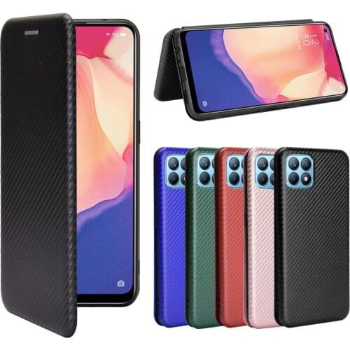 For OPPO Reno 4 SE Case Carbon Fiber Flip Leather Case For OPPO Reno4 SE Business Magnetic Wallet Card Slot Slim Cover 6.43"