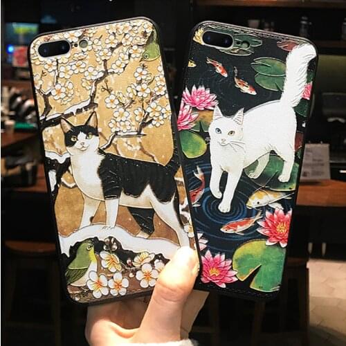 3D Emboss Cat Case For Samsung Galaxy A50 A30 A40 A70 S7 Edge S8 S9 S10 J4 J6 Plus S10e A7 A8 A9 Plus 2018 M10 M20 Note 8 9 Case