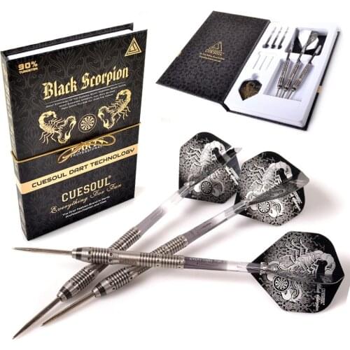 CUESOUL Christmas Gift BLACK SCORPION 24g Tungsten Steel Tip Dart Set,Barrel with Titanium Coated Finished