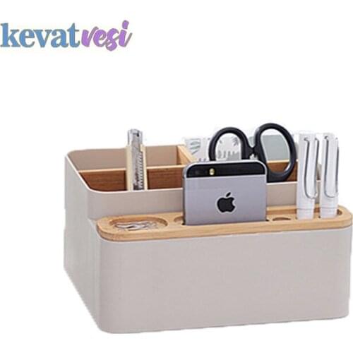 Wooden Multi-function Storage Box Desktop Organizer for Cosmetic Stationery Remote Control Storage Box Mobile Phone Holder Stand