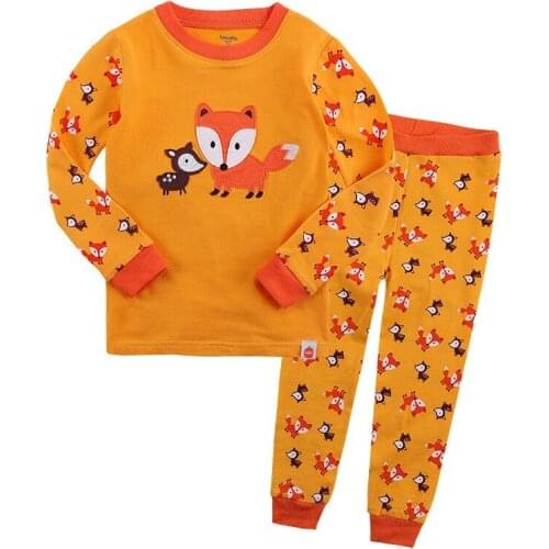 Spring Autumn cotton baby home clothes girls pajama 2 pcs set kids sleepwear children nightwear cartoon rabbit fox 2 to 7 yrs