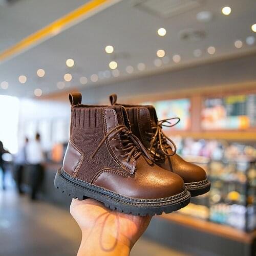 Children Martin Girls Childrens Boots Seasonal Short Boots Boys and Girls Knitted Split High Heel Suede Cotton Boots