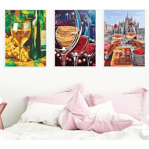 GATYZTORY 3 PC Painting By Numbers Kits For Adults Wine Glass Landscape Oil Picture By Number Home Decoration Acrylic Paint Arts