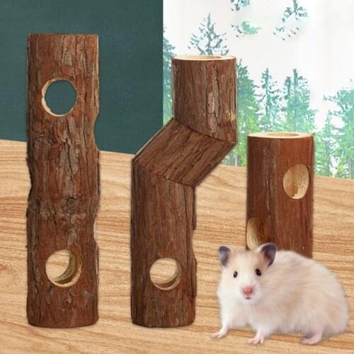 Small Pet Wooden Pipe Tunnel Exercise Toy Guinea Pig Hamster Exercise Tube Cage Hamster Chew Toy For Rabbit Ferret