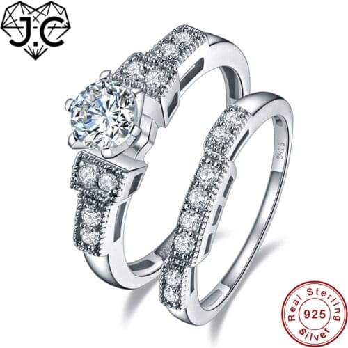J.C For Couple Wedding Band Ring Delicate Fine Jewelry White Topaz Fine Jewelry Genuine 925 Sterling Silver Ring Size 6 7 8 9