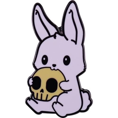 Rabbit Eating Skull Brooch Cute Monstrosity Bunny Pin Nom Nom Nom... Dark humor