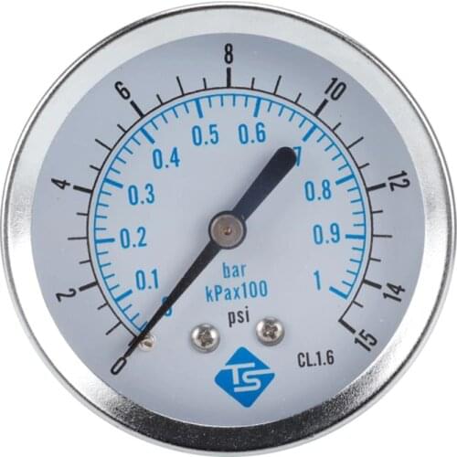 0-15psi 0-1bar/kpa*100 Pressure Gauge 1/4" NPT Back Mount 62mm Dial Pressure Monitor Meter