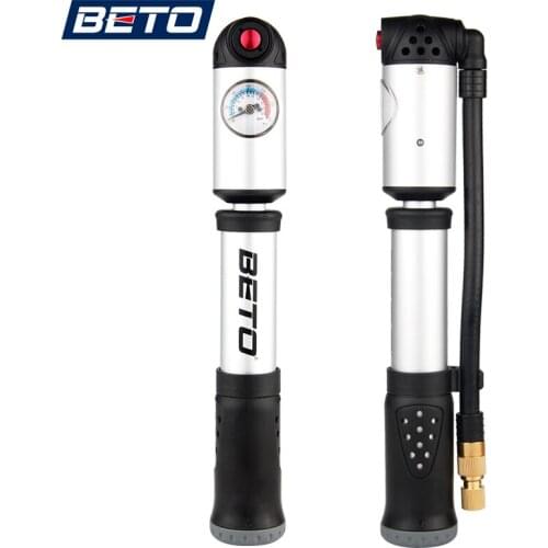 Mini Hand Bike Pump with Gauge Hose Bicycle Pumps for Tire/Tube & Plug/Shock/Fork,Schrader & Presta Valves Adapter Inflator