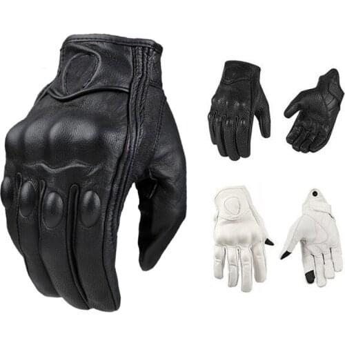 Retro Genuine Leather Motorcycle Gloves Man Women Touch Screen Goatskin Racing Riding Gloves MX ATV Racing Guant Motocross New