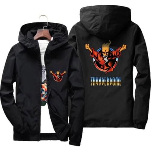 Mens Thunderdome Hardcore Casual Thin Windbreaker Windproof Bomber Coat Zipper Slim Fit Pilot Coat Clothing Hooded Jacket 7XL