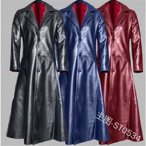 Mens Lapel Gothic Punk Black Long Coat Winter Leather Long Jacket Goth Vampire Coat Dark Knight Cool Cape Coat S-XXXXXL
