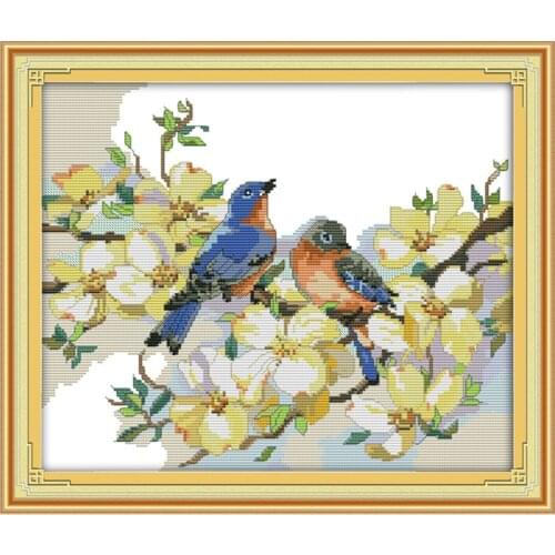 Singing birds and fragrant flowers (2) cross stitch kit 14ct 11ct pre stamped canvas embroidery DIY handmade needlework