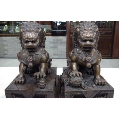 10 purple Bronze Copper FengShui BeiJing Guardian Evil Door Fu Foo Dog Lion Pair
