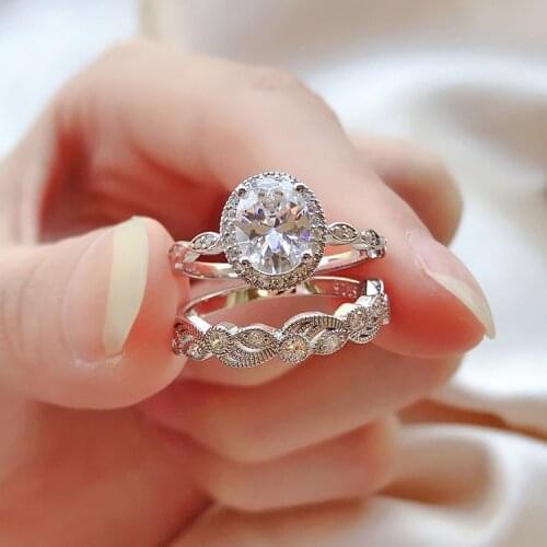 Luxury Female Oval Lab Diamond Ring Set 100% Real 925 Sterling Silver Engagement Ring Vintage Wedding Rings For Women