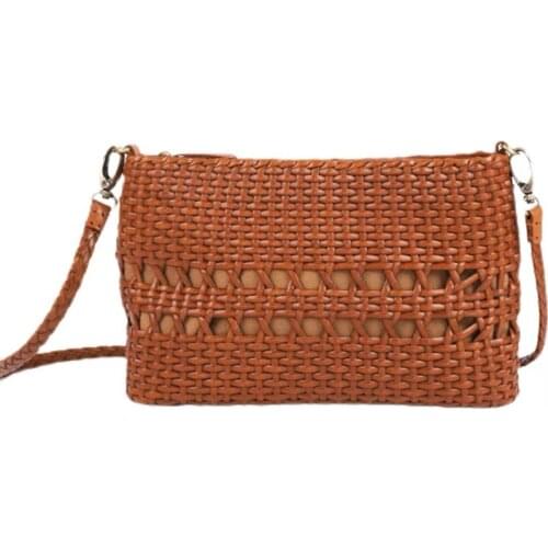 Hand Knitted Genuine Leather Lady Messenger Bag Real True Cowskin Women Single Cross Shoulder Bag Female Small Woven Flap Purse