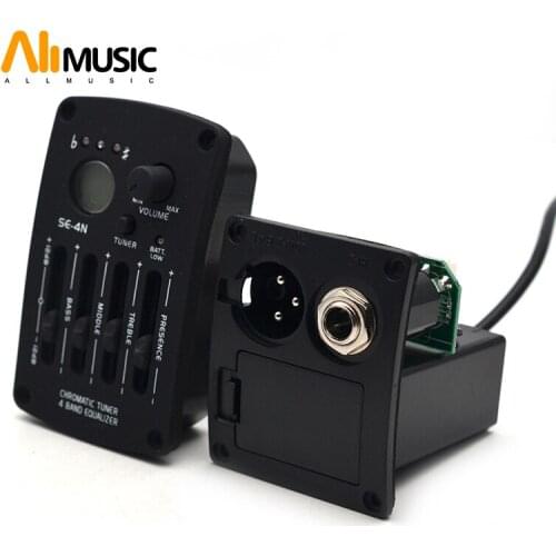 SE-4N 4 Band EQ Acoustic Guitar Preamp with Round Digital Procedding Tuner Equalizer Guitar Pickup Rubber Oil Black