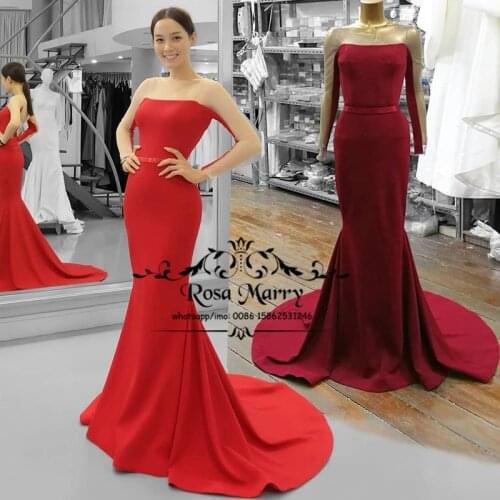 Sexy Red Splice Mermaid Cheap Prom Dresses 2K20 Plus Size Long Sleeves Arabic African 2020 Formal Evening Party vestido de festa