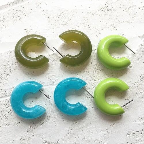 UJBOX New Acrylic Resin Pattern Earrings Hoop Women Geometric Circle Green Blue Hoop Earrings Jewelry Accessories Wholesale